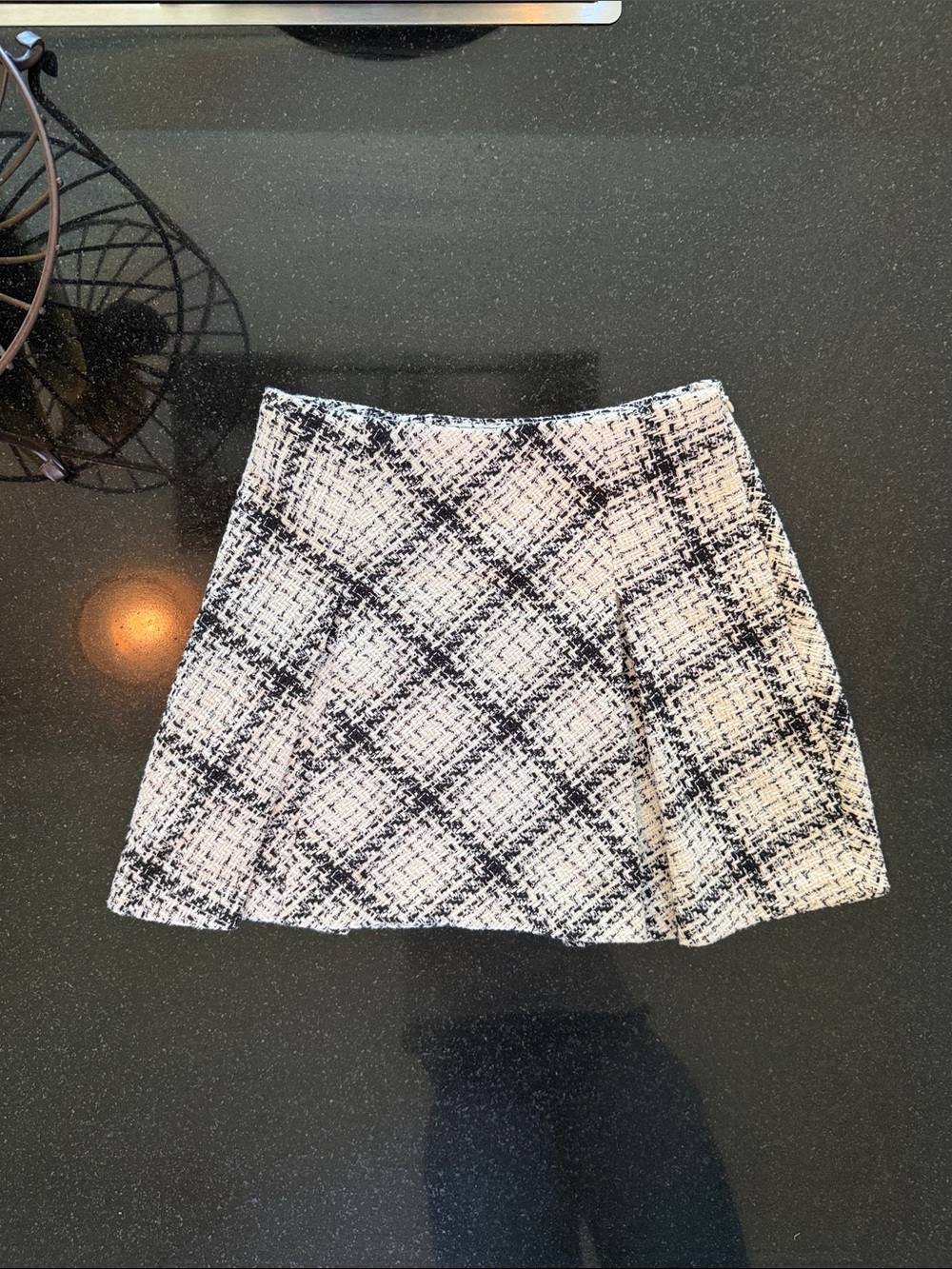 Zara Black and White Tweed A-Line Skirt with Diamond Windowpane
